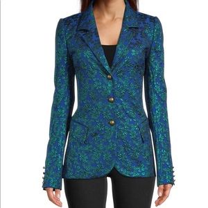 Nicole Miller Embroidered Tapestry Metallic Jacquard Blazer In Blue NWT Size 0